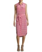 Delany Button-front Belted Shirtdress, Aurora Red