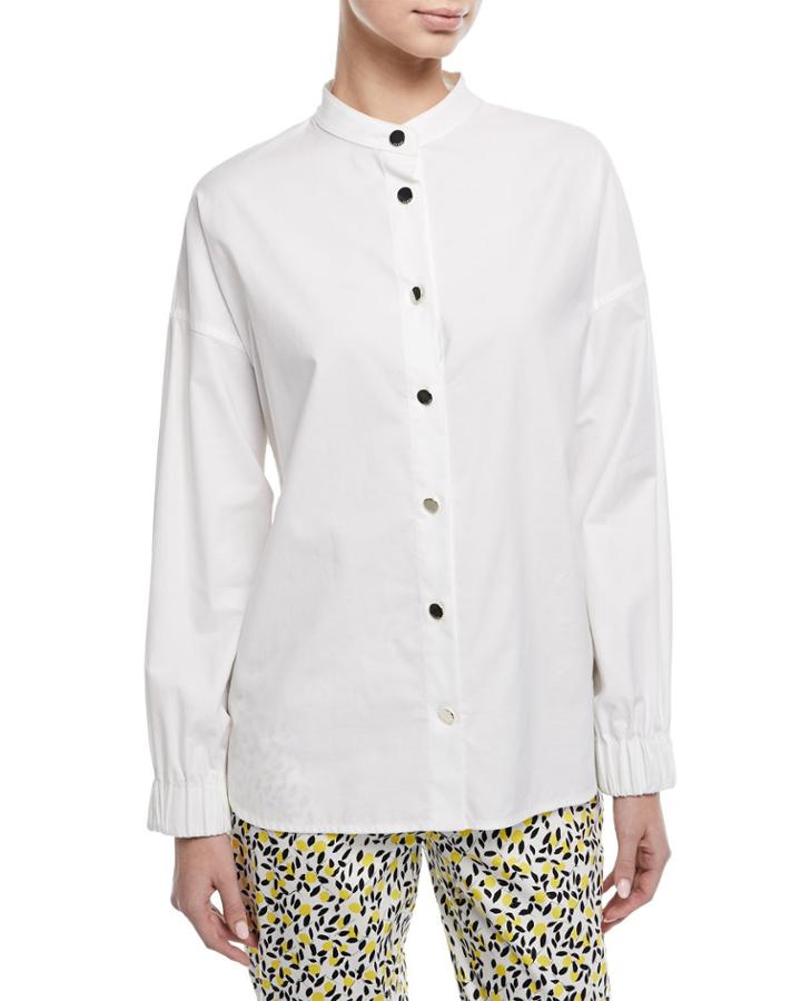 Button-front Long-sleeve Twill