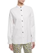 Button-front Long-sleeve Twill