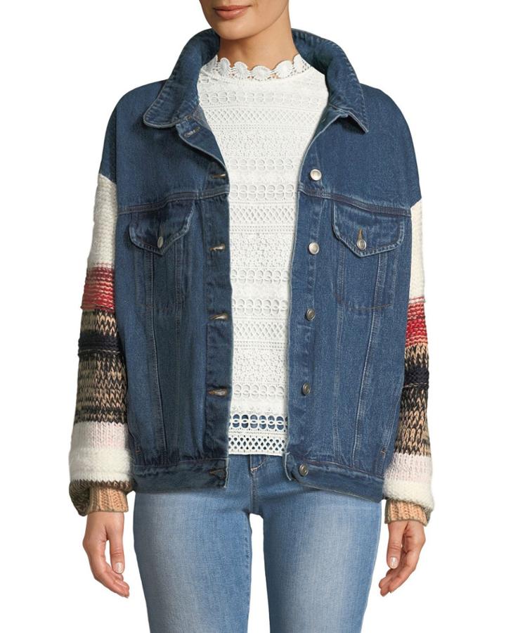 Sweater-sleeve Denim Jacket