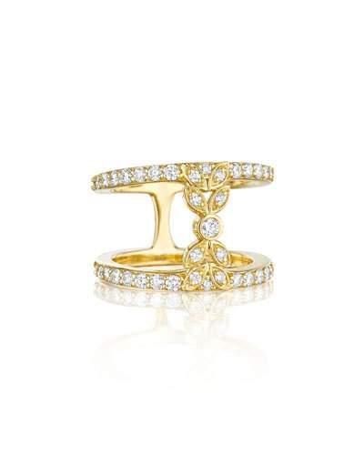 18k Yellow Gold Pave Diamond Double-band Bow Ring,