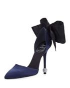 Satin Bow Pump With Embellished Heel