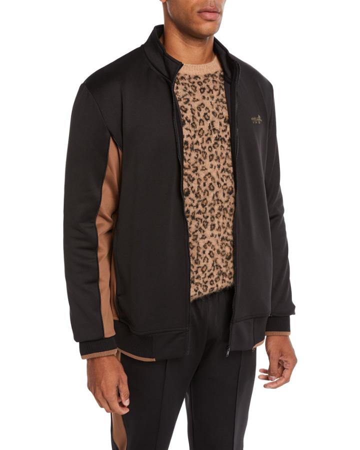 Men's Leopard-applique Zip-front Jacket