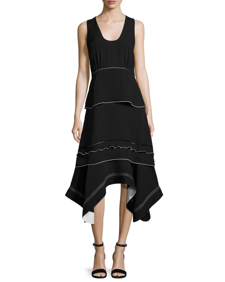 Sleeveless Handkerchief-hem Midi Dress, Black