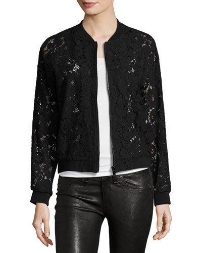 Semisheer Lace Bomber Jacket, Black