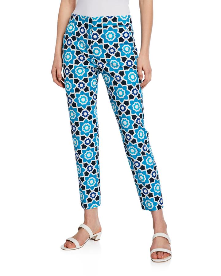 Moss 2 Tile-print Cropped Pants, Turquoise