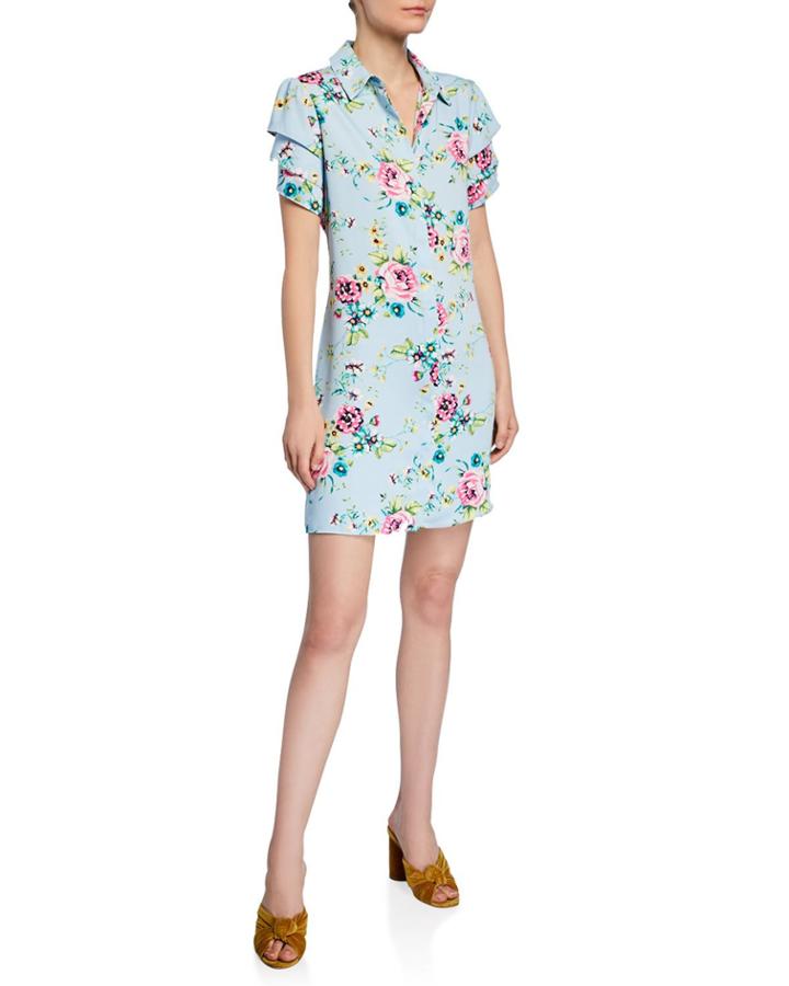 Floral Tiered Ruffle-sleeve Dress