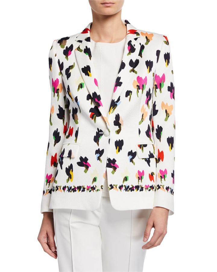 Abstract Floral-print Hammered Blazer