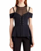Cold-shoulder Lace-up Bustier Top, Black