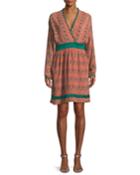 Almasi-print Short Kimono Dress With Pompom
