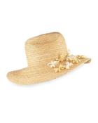Buttercup Western Straw Fedora Hat W/ Flower, Natural