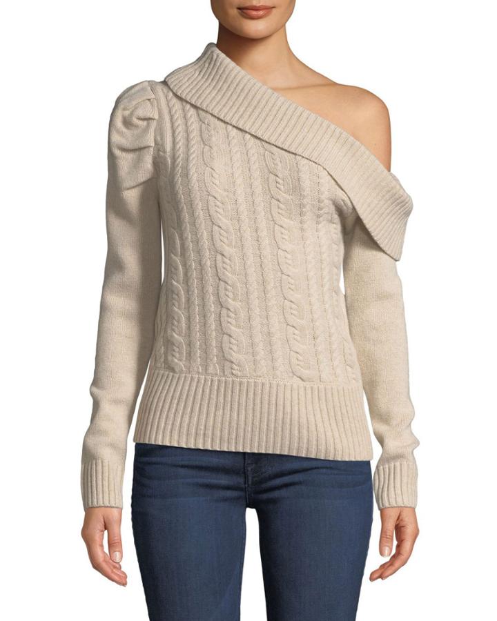 Diagonal Off-the-shoulder Cable-knit