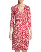 Julian 3/4-sleeve Leaf-print Wrap Dress