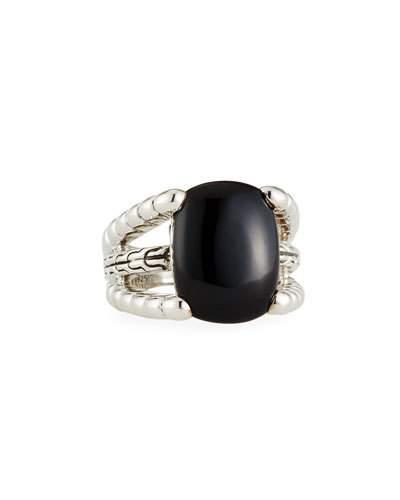 Bedeg Rectangular Black Chalcedony Ring,