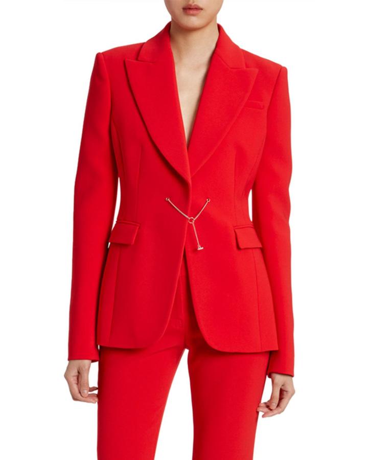 Wool Crepe Fitted Chain-front Blazer