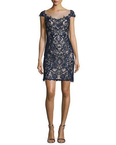 Cap-sleeve Lace Sheath Cocktail Dress
