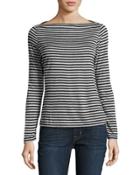 Striped Boatneck Jersey Tee, Gray