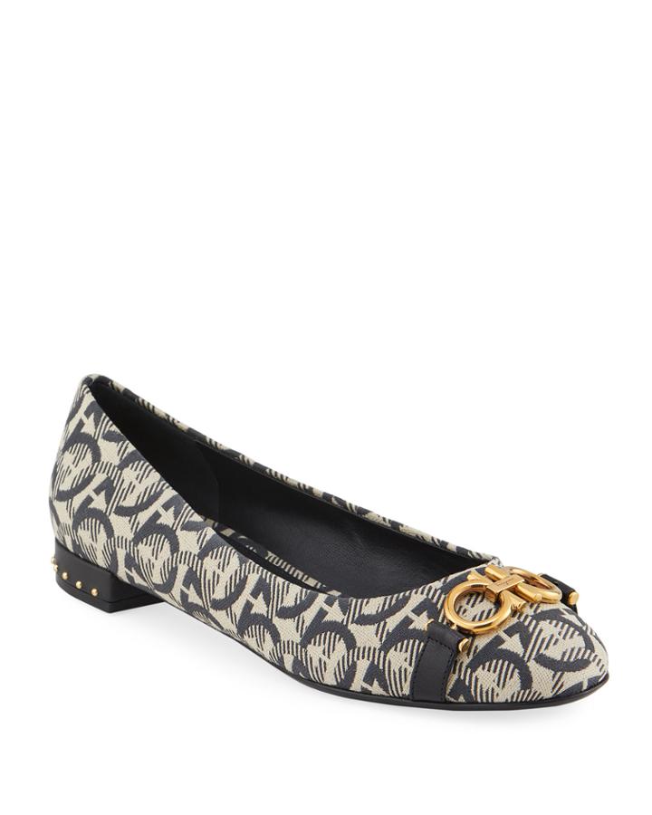 Gancini-print Bit Ballet Flats