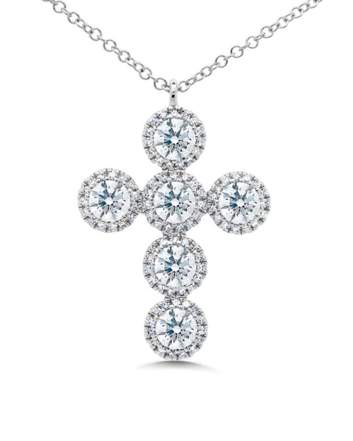 14k White Gold Diamond Cross Necklace