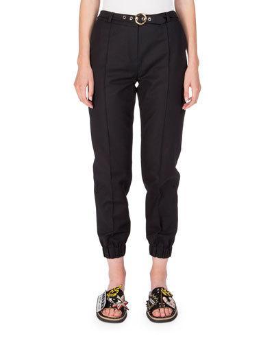 Belted Cropped Cotton-blend Track Pants, Black