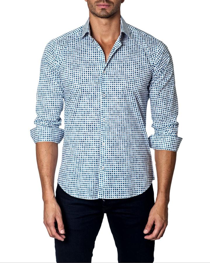 Men's Micro Square-print Long-sleeve Button-down