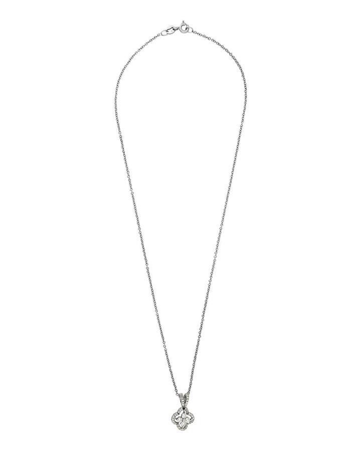 18k White Gold Diamond Clover Pendant Necklace