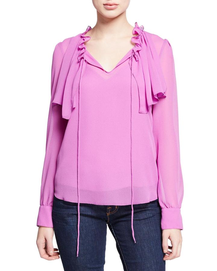 Long-sleeve Ruffle Tie-front Blouse