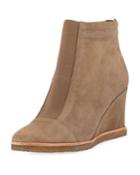 Wilma Suede Wedge Booties, Beige