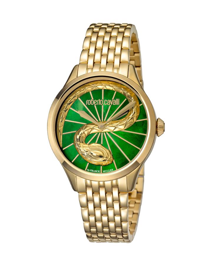 34mm 3d Snake Watch W/ Bracelet, Gold/green