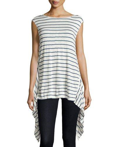 Linen-blend Striped Knit Tunic, Natural/pacific