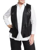 Shelene Leather-silk Combo Vest, Black,