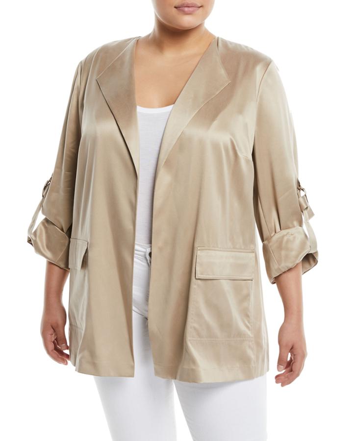 Halden Roll-sleeve Open-front Silk Jacket,