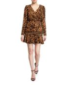 Nikita Leopard V-neck Long-sleeve Ruffle-hem Dress