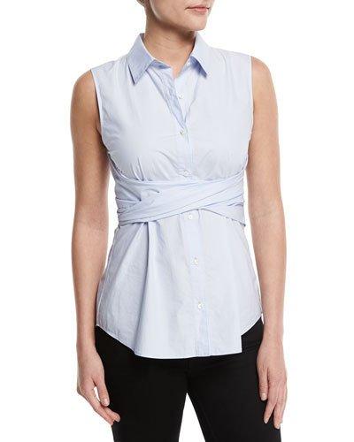 Sleeveless Twist-front Poplin Blouse,