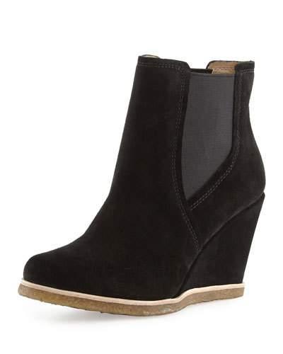 Tara Suede Wedge Bootie, Black