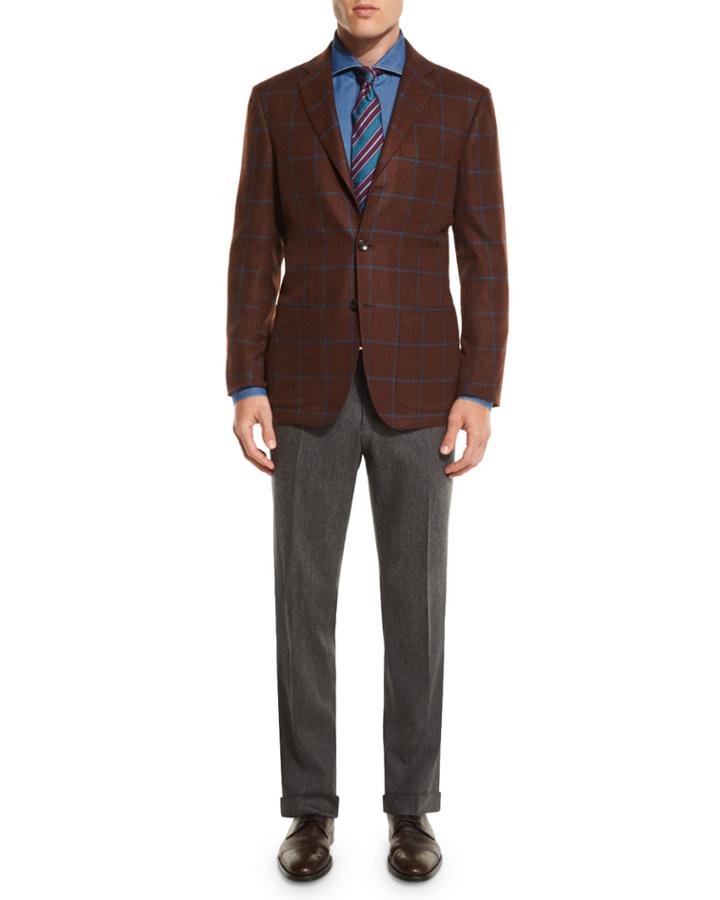 Wool Stretch Flannel Flat-front Pants,