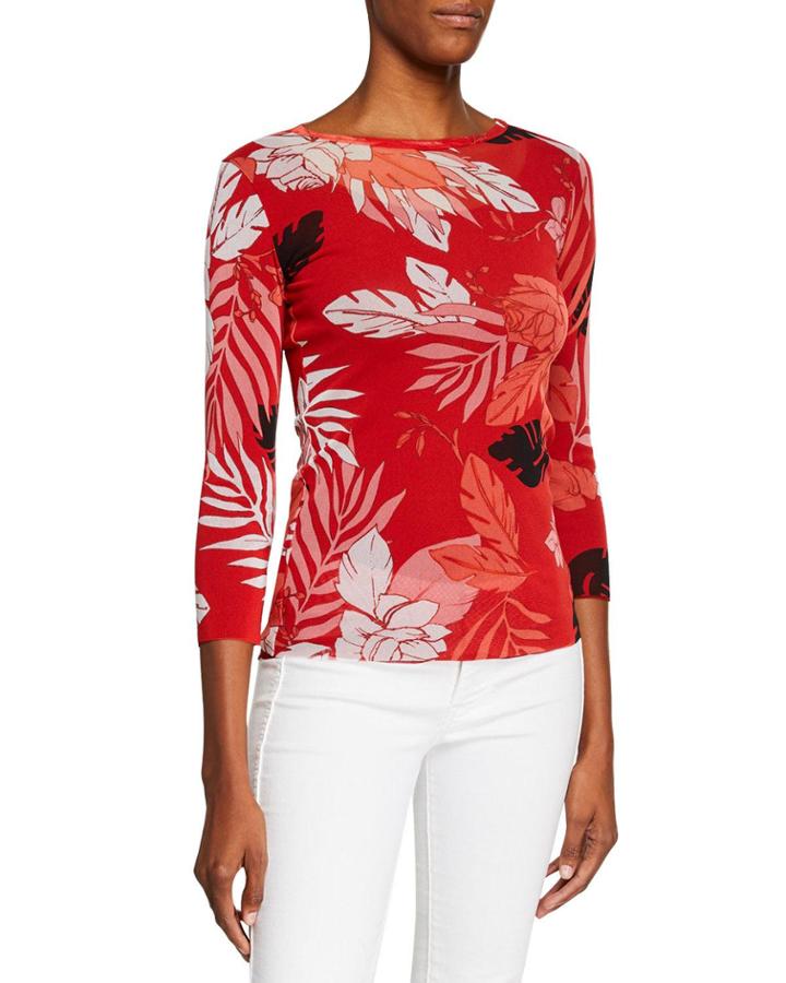 Pink Floral-print High-neck