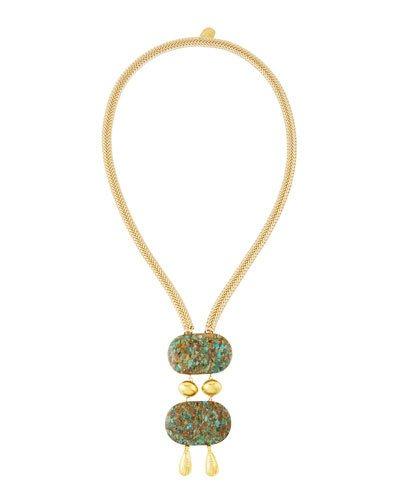 Long Compressed Turquoise Statement Necklace