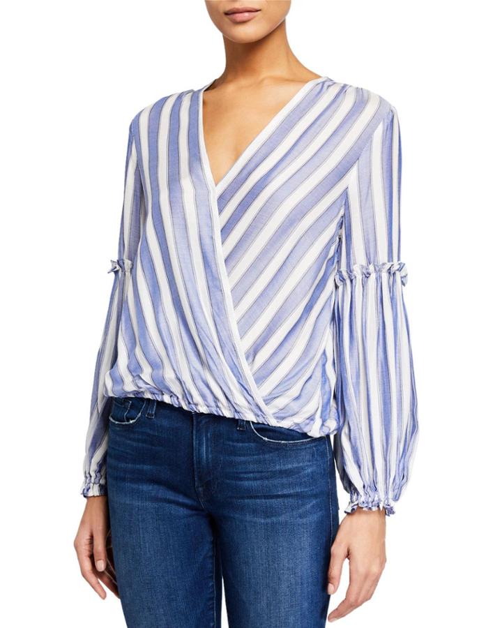 Faux-wrap Bubble-sleeve Top