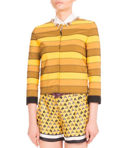 Kryla Ribbon-stripe Jeweled Jacket,