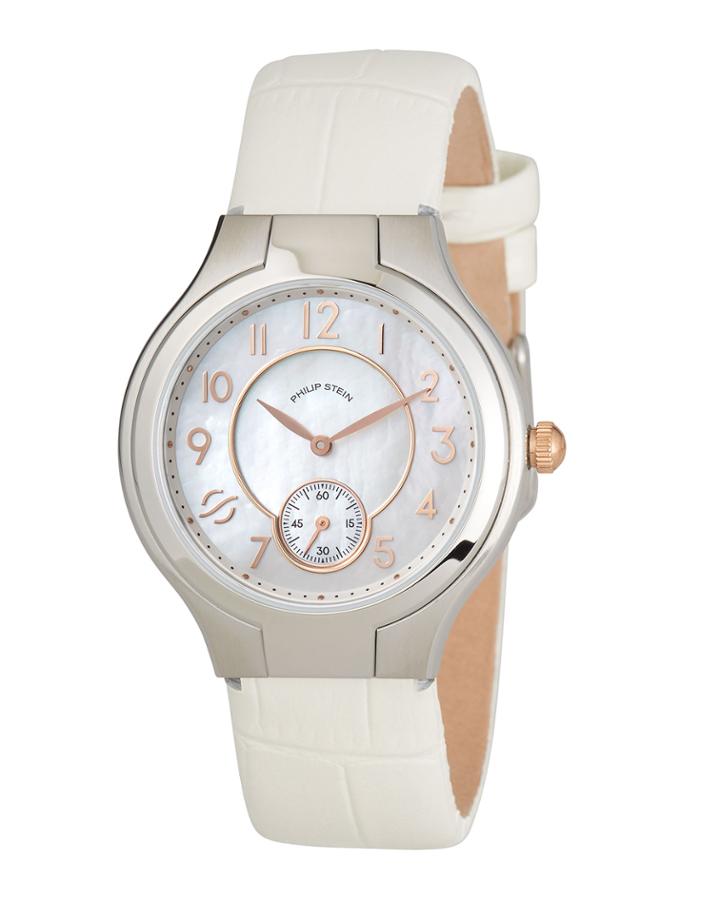 Small Round Classic Watch, Mother-of-pearl/white