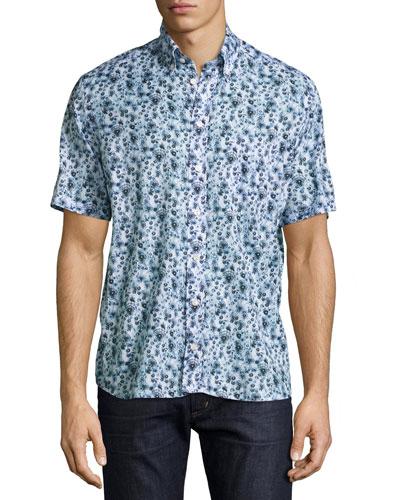 Dandelion Washed Short-sleeve Sport Shirt, Blue/white