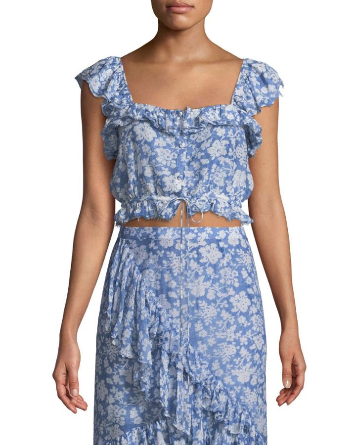 Mia Floral-print Ruffle Crop Top