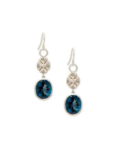 18k Oval Blue Topaz & Diamond Double-drop Earring Charms