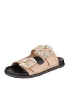 Klip Leather Pool Sandal W/ Crystal Buckles