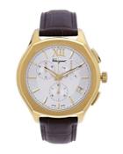 40mm Lungarno Men's Two-tone Chronograph Watch W/ Leather Strap, Gold/brown