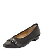 Geona Leather Buckle Flat, Black