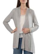 Long-sleeve Open Cardigan With Pleated Woven Back