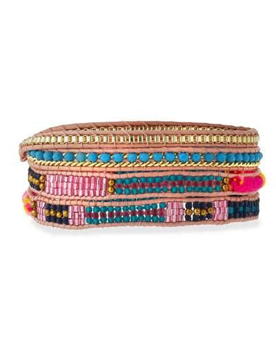 Woven & Beaded Wrap Bracelet, Pink