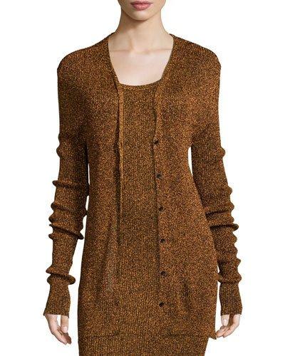 Disco Metallic Ribbed Knit Cardigan